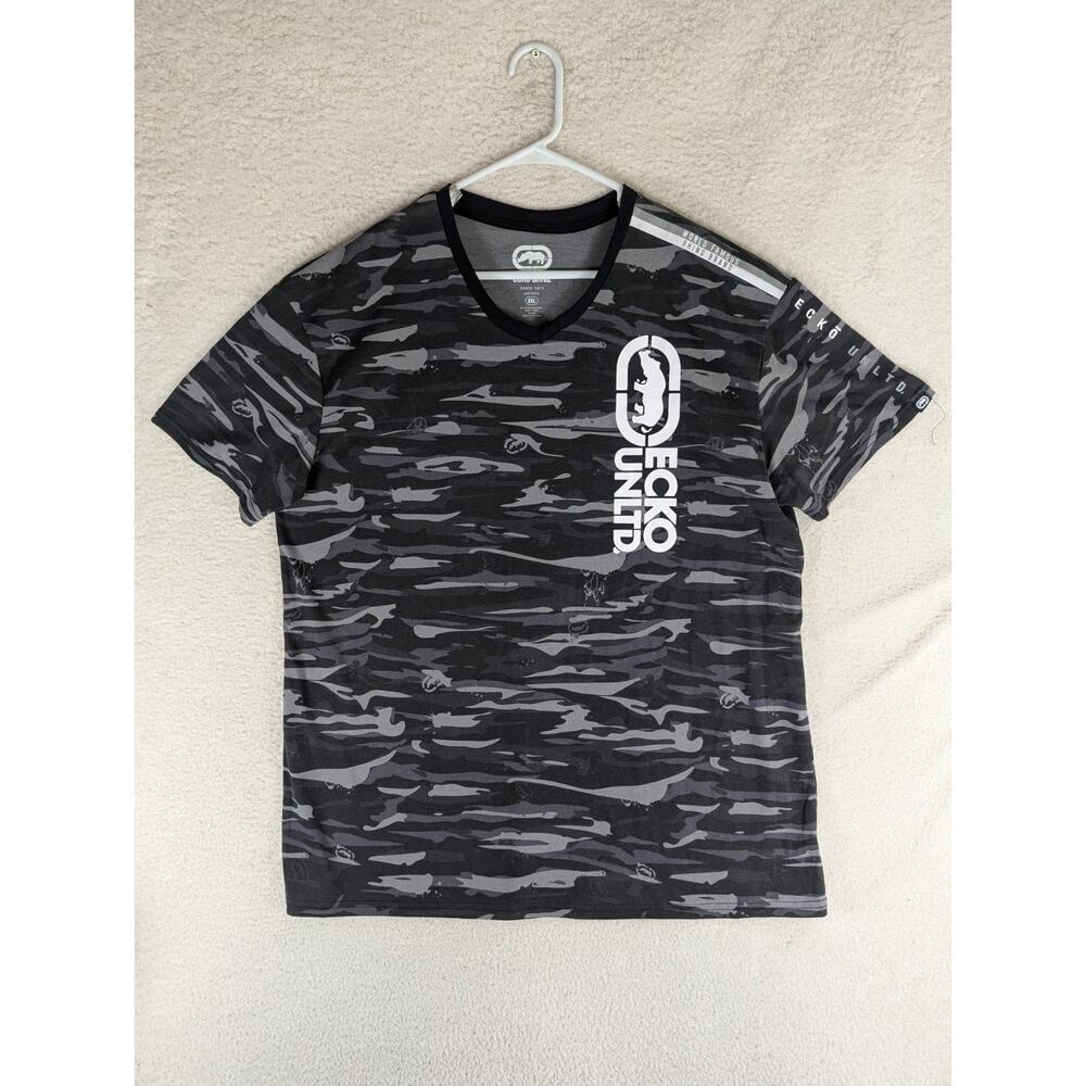 Ecko Unltd Shirt Mens 2XL Gray Woodland Camo Short Sleeve Graphic Tee